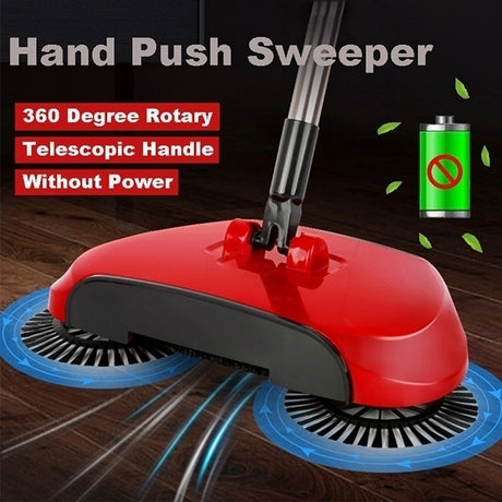 All-In-One Sweeper Vacuum Cleaner Non-Electric Broom Brush Hand-Push Spin 360