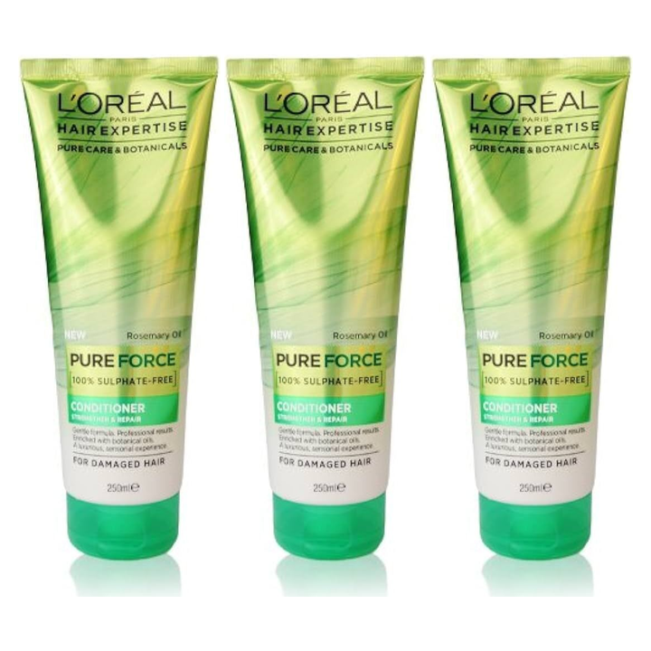 3x L'Oréal 250ml Hair Expertise Pure Force 100% Sulphate Free Conditioner Pack (Damaged Hair)