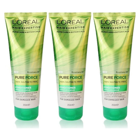 3x L'Oréal 250ml Hair Expertise Pure Force 100% Sulphate Free Conditioner Pack (Damaged Hair)