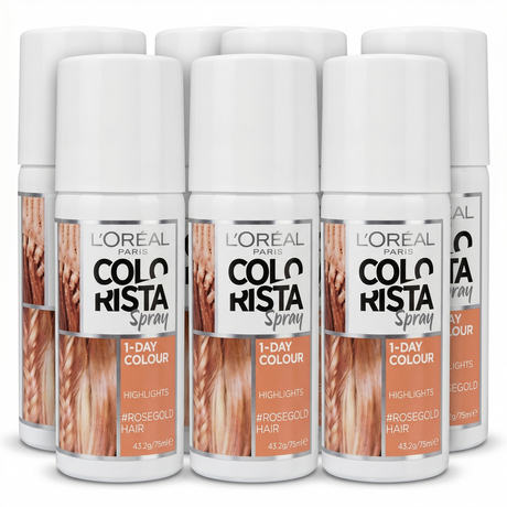 6x L'Oreal Paris Colorista Hair Colour Spray Bulk Pack - Rose Gold (Temporary 1 Day Colour)