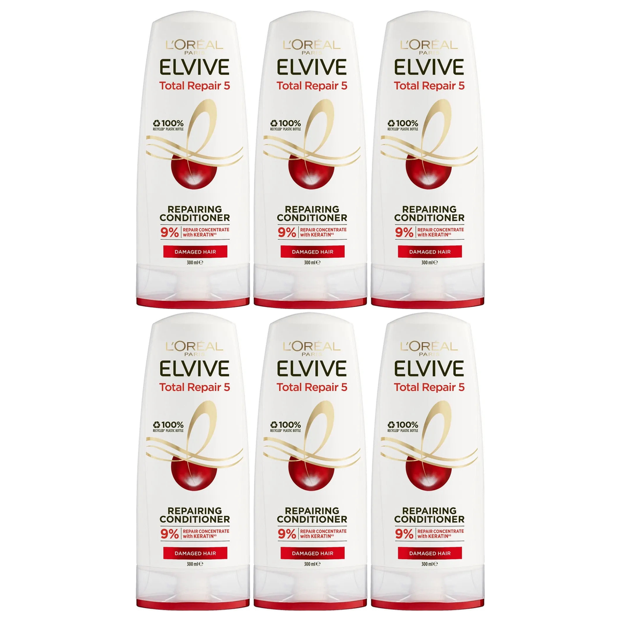 6x L'Oréal 300ml Elvive Total Repair 5 Hair Conditioner (Bulk Pack)