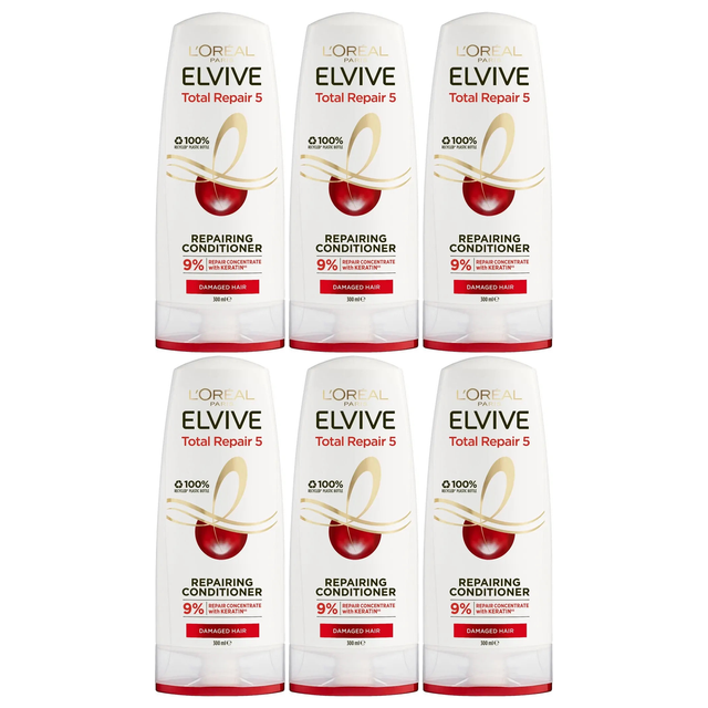 6x L'Oréal 300ml Elvive Total Repair 5 Hair Conditioner (Bulk Pack)