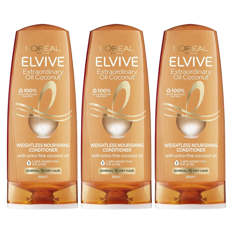 3x L'Oreal Paris Elvive Extraordinary Oil Coconut Conditioner 300ml (Pack)