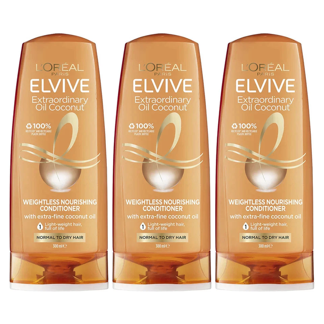 3x L'Oreal Paris Elvive Extraordinary Oil Coconut Conditioner 300ml (Pack)