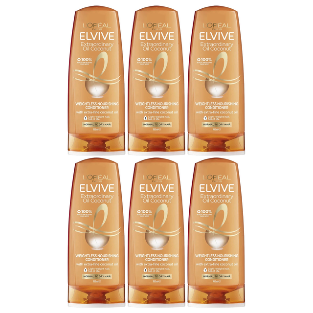 6x L'Oreal Paris Elvive Extraordinary Oil Coconut Conditioner 300ml (Bulk Pack)