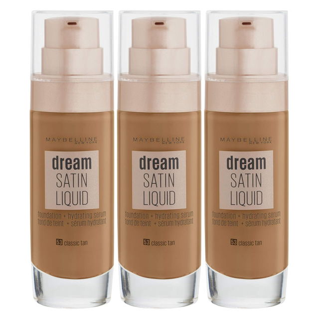 3x Maybelline Dream Satin Liquid Foundation with Hydrating Serum Pack - Classic Tan 53