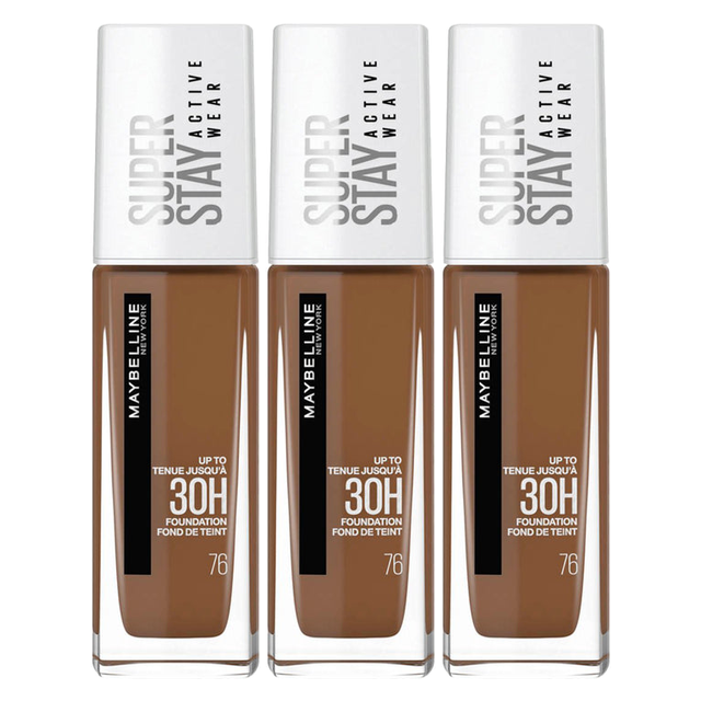 3x Maybelline 30ml Super Stay 30H Active Wear Foundation Pack - 76 Truffle