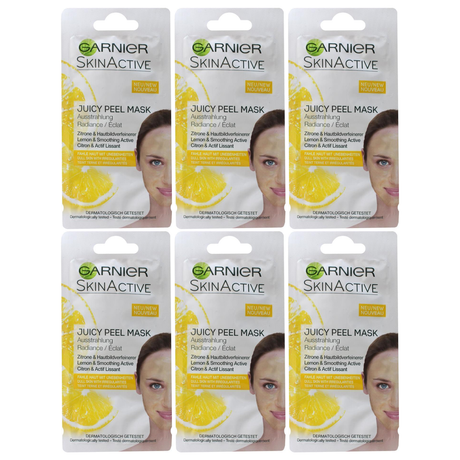6x GARNIER 8mL Skin Active Juicy Peel Mask Lemon & Smoothing Active (Bulk Pack)