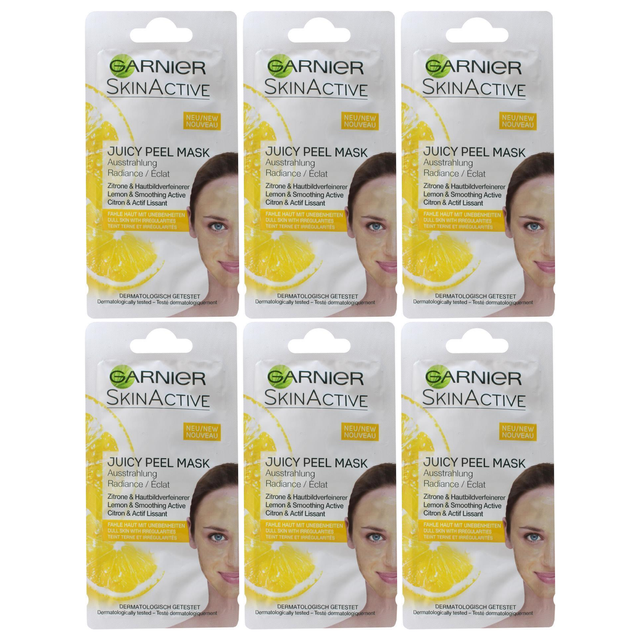 6x GARNIER 8mL Skin Active Juicy Peel Mask Lemon & Smoothing Active (Bulk Pack)