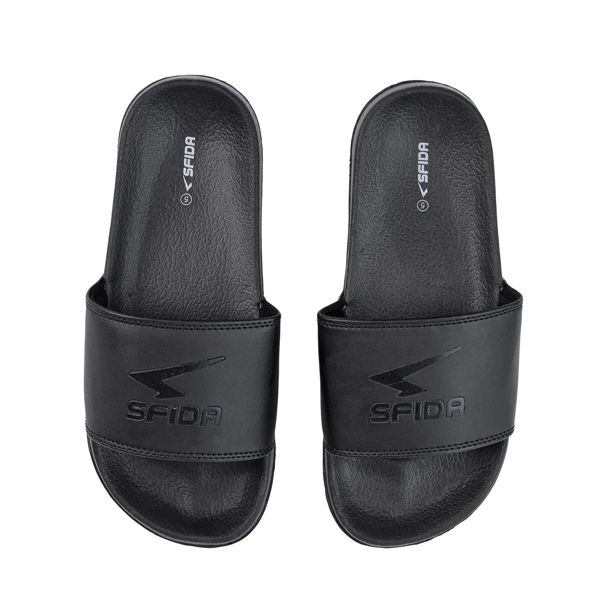 Sfida Laze Boys Slides - Black/Black (Kids Slip On Sandals)