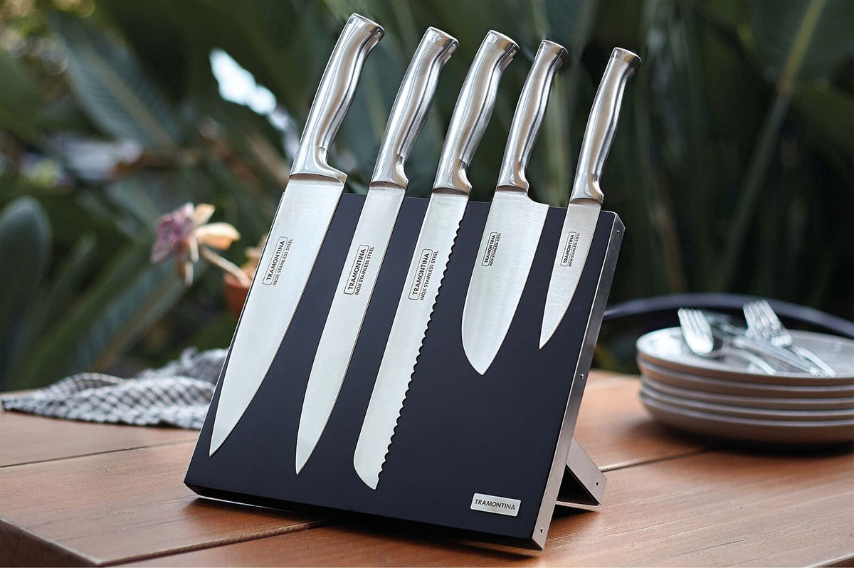 Tramontina 6-Piece Polaris Magnetic Knife Block Set Kitchen Knives in Black