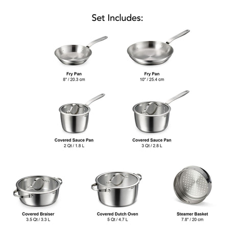 Tramontina Tempo 7 Piece Stainless Steel Cookware Set - Silver (Induction Compatible)