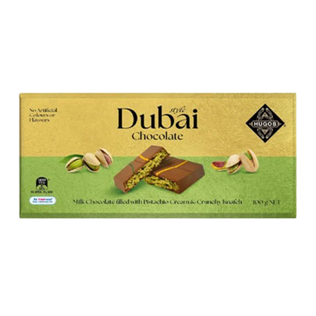 12x Hugos Dubai Chocolate Block (Milk Chocolate filled with Pistachio Cream & Knafeh) - 100g