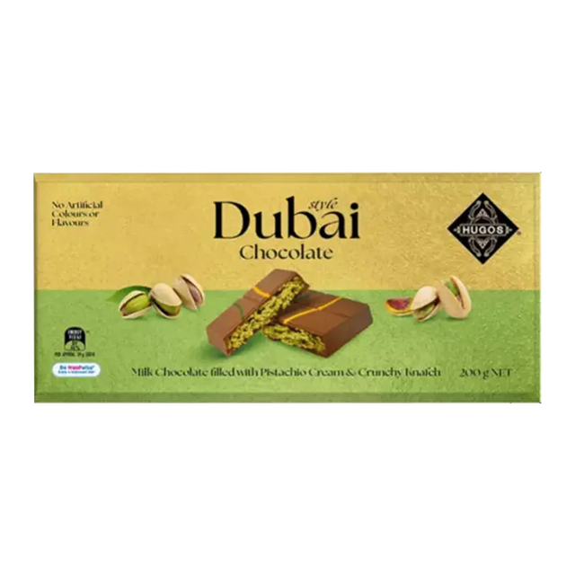 Hugos Dubai Chocolate Block (Milk Chocolate filled with Pistachio Cream & Knafeh) - 200g