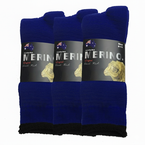 3 Pairs Blue Merino Wool Socks - Mens Heavy Duty Premium Thick Work Socks w/ Cushion