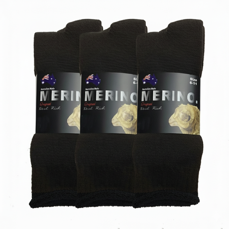 3 Pairs MERINO WOOL SOCKS Mens Heavy Duty Premium Thick Work Socks in Brown
