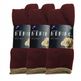 3 Pairs MERINO WOOL SOCKS Mens Heavy Duty Premium Thick Work Socks Cushion in Burgundy - 6-11