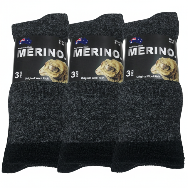 3 Pairs MERINO WOOL SOCKS Mens Heavy Duty Premium Thick Work Socks in Charcoal