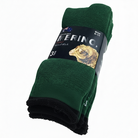 3 Pairs MERINO WOOL SOCKS Mens Heavy Duty Premium Thick Work Socks Cushion in Green