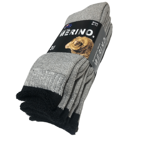 3 Pairs MERINO WOOL SOCKS Mens Heavy Duty Premium Thick Work Socks Cushion in Grey