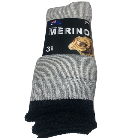 3 Pairs MERINO WOOL SOCKS Mens Heavy Duty Premium Thick Work Socks Cushion in Grey