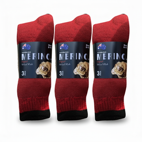 3 Pairs Red Merino Wool Socks - Mens Heavy Duty Premium Thick Work Socks w/ Cushion