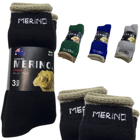 3 Pairs MERINO WOOL SOCKS Mens Heavy Duty Premium Thick Work Socks Cushion