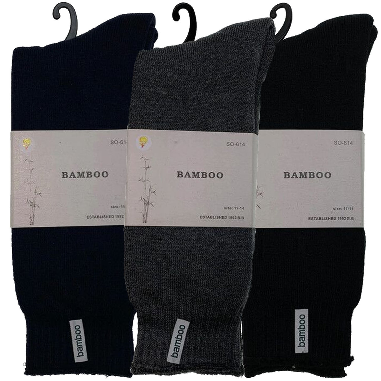3 Pairs Premium Bamboo Thick Socks - Assorted Colours (Mens Heavy Duty Work Socks w/ Cushion)