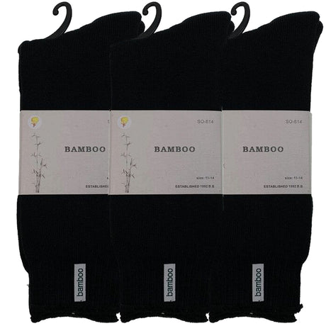 3 Pairs Premium Bamboo Thick Socks - Black (Mens Heavy Duty Work Socks w/ Cushion)