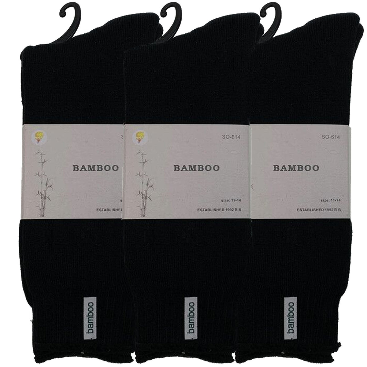 3 Pairs Premium Bamboo Thick Socks - Black (Mens Heavy Duty Work Socks w/ Cushion)