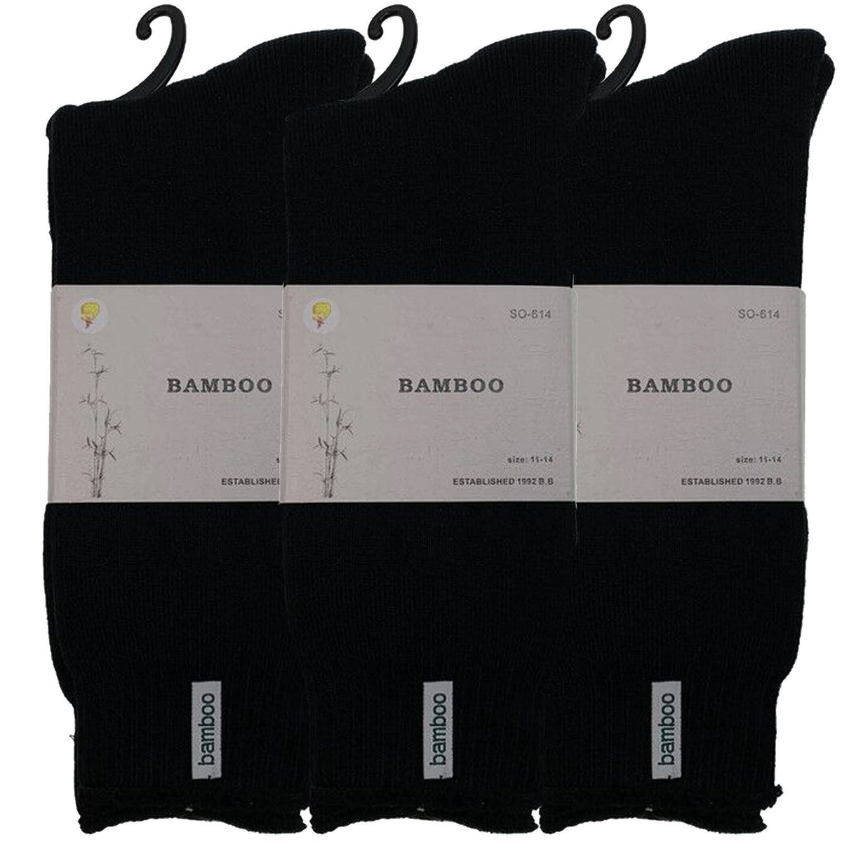 3 Pairs Premium Bamboo Thick Socks - Black (Mens Heavy Duty Work Socks w/ Cushion)