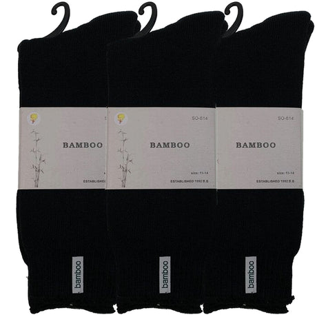 3 Pairs Premium Bamboo Thick Socks - Black (Mens Heavy Duty Work Socks w/ Cushion)