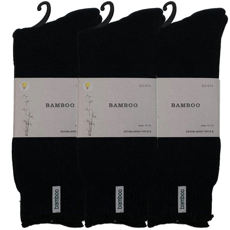 3 Pairs Premium Bamboo Thick Socks - Black (Mens Heavy Duty Work Socks w/ Cushion)