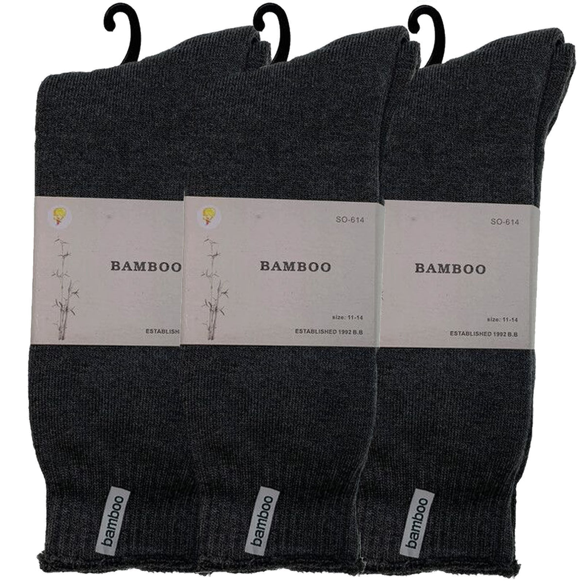 3 Pairs Premium Bamboo Thick Socks - Charcoal Grey (Mens Heavy Duty Work Socks w/ Cushion)