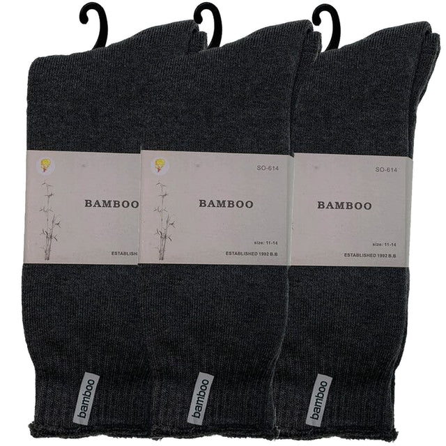 3 Pairs Premium Bamboo Thick Socks - Charcoal Grey (Mens Heavy Duty Work Socks w/ Cushion)