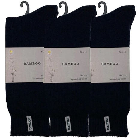 3 Pairs Premium Bamboo Thick Socks - Navy Blue (Mens Heavy Duty Work Socks w/ Cushion)