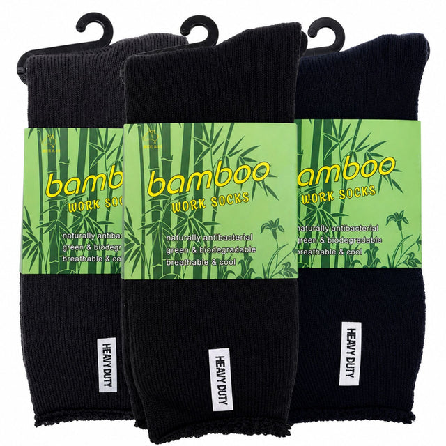 3 Pairs Premium Bamboo Works Socks - Assorted (Mens Heavy Duty Thick Socks w/ Cushion & Anti-Odour)