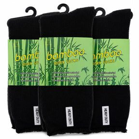 3 Pairs Premium Bamboo Works Socks - Black (Mens Heavy Duty Thick Socks w/ Cushion & Anti-Odour)