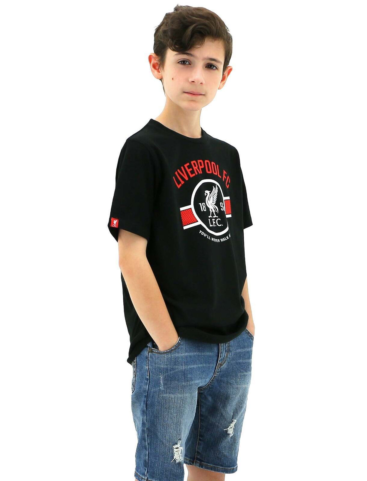 Liverpool FC Youth Boys Liverbird Crew T Shirt Top Tee Soccer LFC - Black