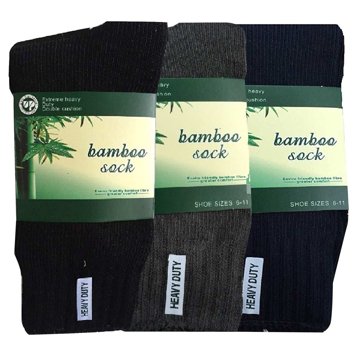3 Pairs Bamboo Work Socks - Assorted Colours (Mens Heavy Duty Thick Socks w/ Cushion)