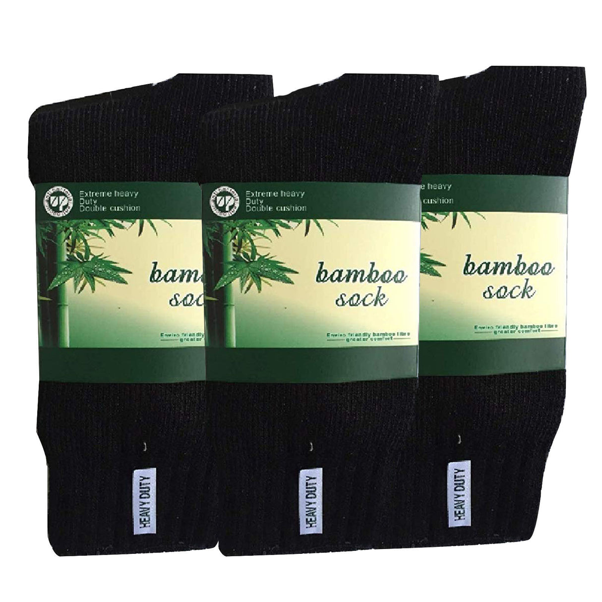 3 Pairs Bamboo Work Socks - Black (Mens Heavy Duty Thick Socks w/ Cushion)