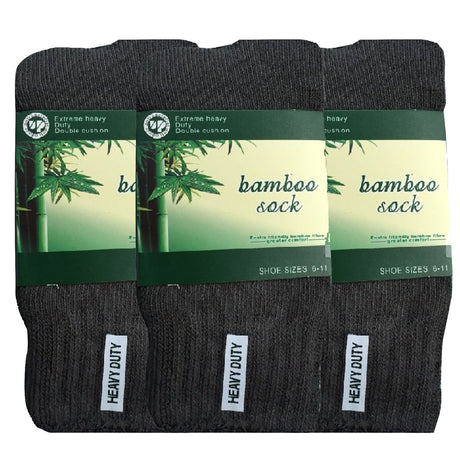 3 Pairs Bamboo Work Socks - Charcoal Grey (Mens Heavy Duty Thick Socks w/ Cushion)