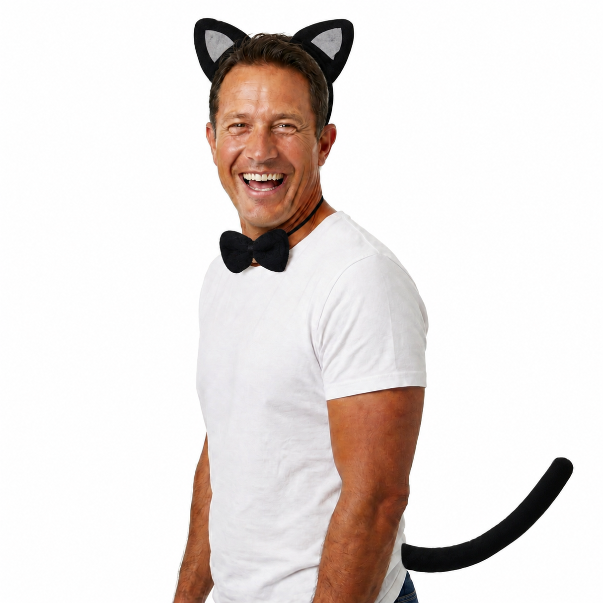 3pcs Black Cat Animal Set - Bow Tie, Tail & Ears (Book Week Costume & Halloween Fancy Dress)
