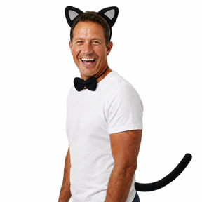 3pcs Black Cat Animal Set - Bow Tie, Tail & Ears (Book Week Costume & Halloween Fancy Dress)