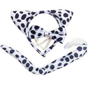 3pcs Black Polka Dot Animal Set - Bow Tie, Tail & Ears (Book Week Costume & Halloween Fancy Dress)