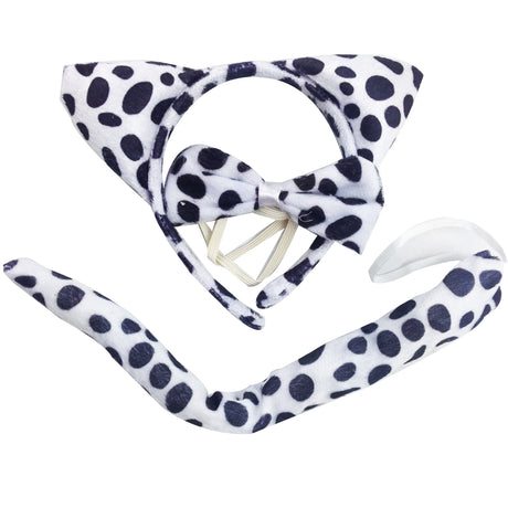 3pcs Black Polka Dot Animal Set - Bow Tie, Tail & Ears (Book Week Costume & Halloween Fancy Dress)