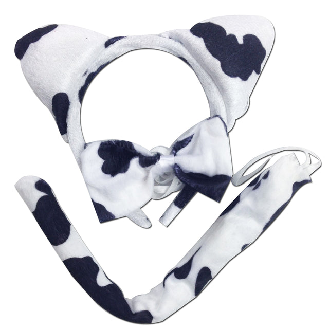 3pcs Dairy Cattle Cow Animal Set - Bow Tie, Tail & Ears (Book Week Costume & Halloween Fancy Dress)