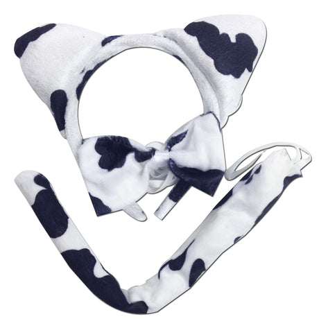 3pcs Dairy Cattle Cow Animal Set - Bow Tie, Tail & Ears (Book Week Costume & Halloween Fancy Dress)
