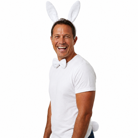 3pcs White Rabbit Animal Set - Bow Tie, Tail & Ears (Book Week Costume & Halloween Fancy Dress)
