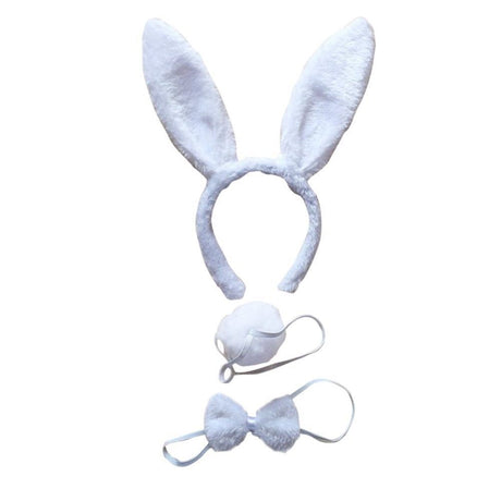 3pcs White Rabbit Animal Set - Bow Tie, Tail & Ears (Book Week Costume & Halloween Fancy Dress)
